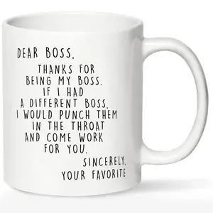 Funny Letter Pattern Coffee Mug, 1 Count DearBoss Thanks for Being My Boss Mug, CreativeCeramic Gift Mugs, Birthday Gifts Mug Tumbler Drinkware