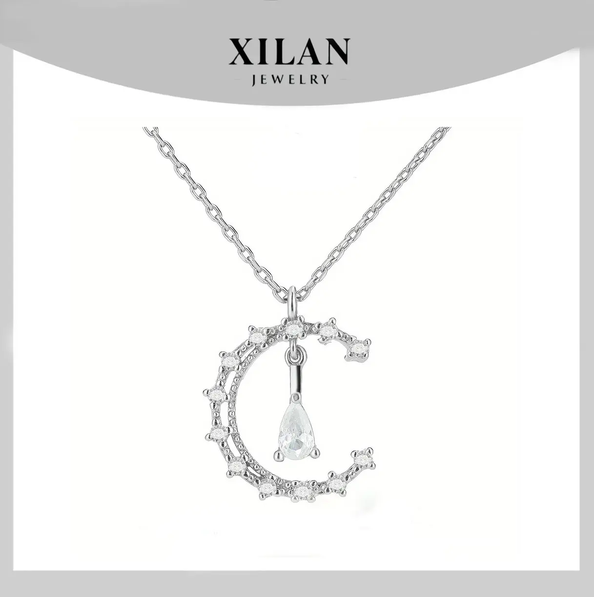 Delicate Moon Drop Pendant Necklace for Women 925 Silver Unique Gift for Mother Lover Friend Daily Wear Birthday Valentine's Day New Year necklace dress necklace for her summerwins Jewelry