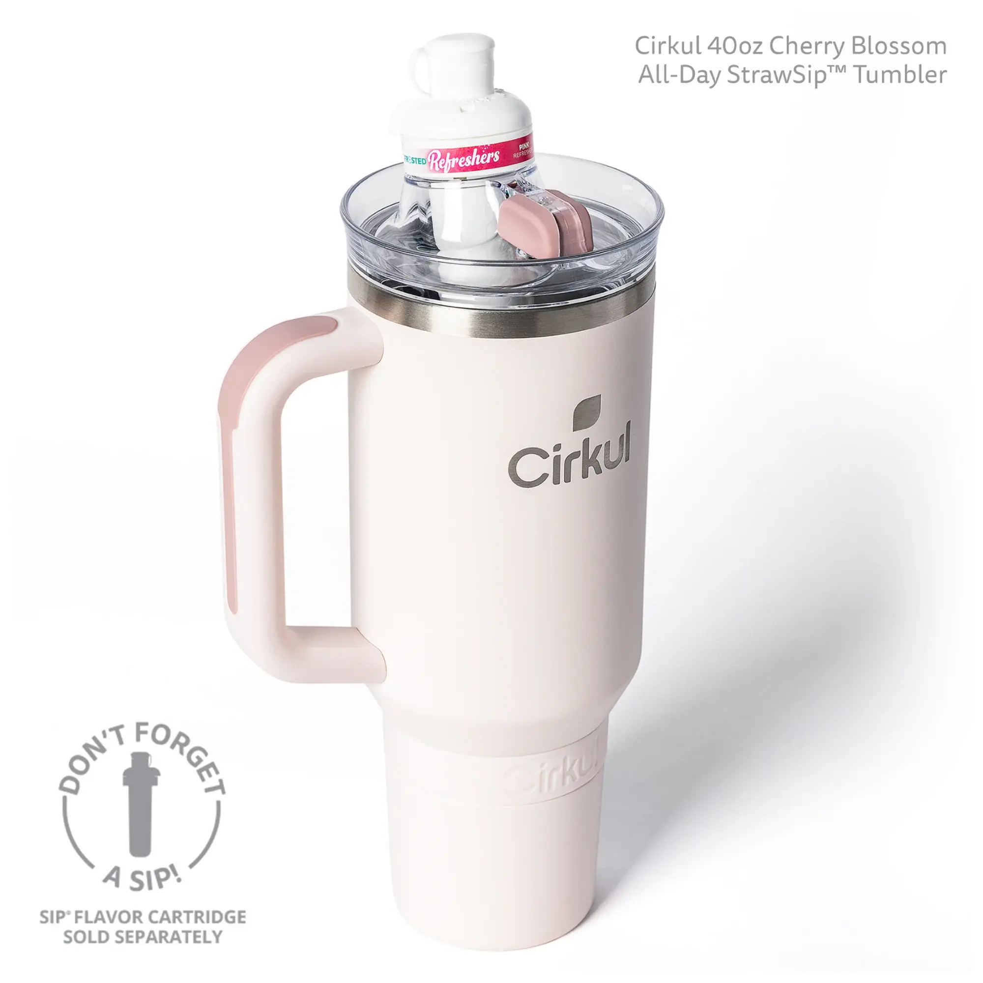 Cirkul 40oz All-Day StrawSip Double-Wall Insulated Stainless Steel Tumbler with Handle Cherry Blossom Pink Purple Gray BPA-Free Spill-Resistant Lid