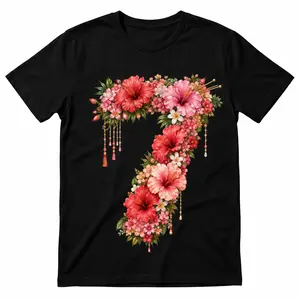 Yodutry Unisex Black Lucky 7 Graphic T-Shirt, Soft Cotton Casual Streetwear Tee, Lucky Number Print