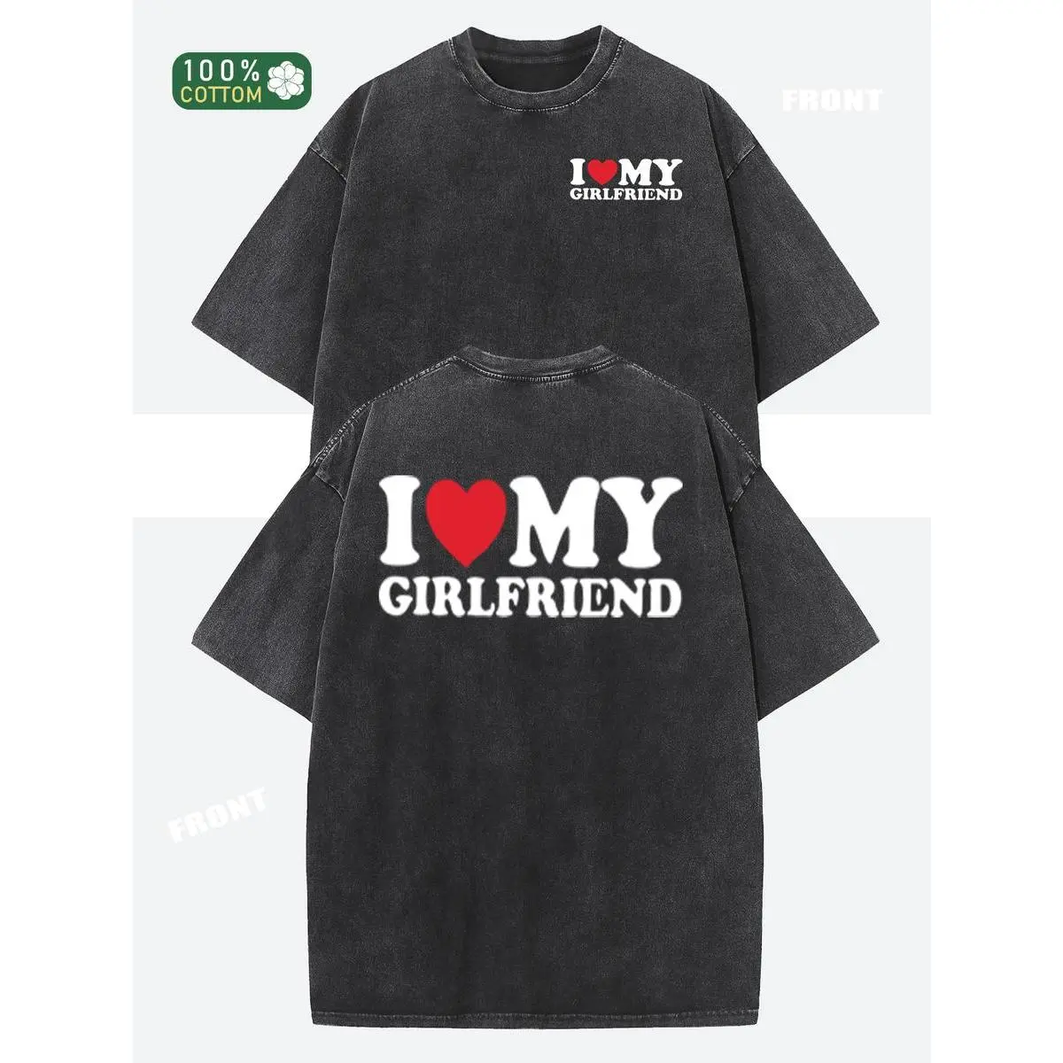 Menswear Oversized Distressed Casual Festive Alphabet Print Pure Cotton Short-Sleeve Round-Neck Loose Hip-Hop Retro Street Basic Top for Men and Women (Autumn-Summer Wear)