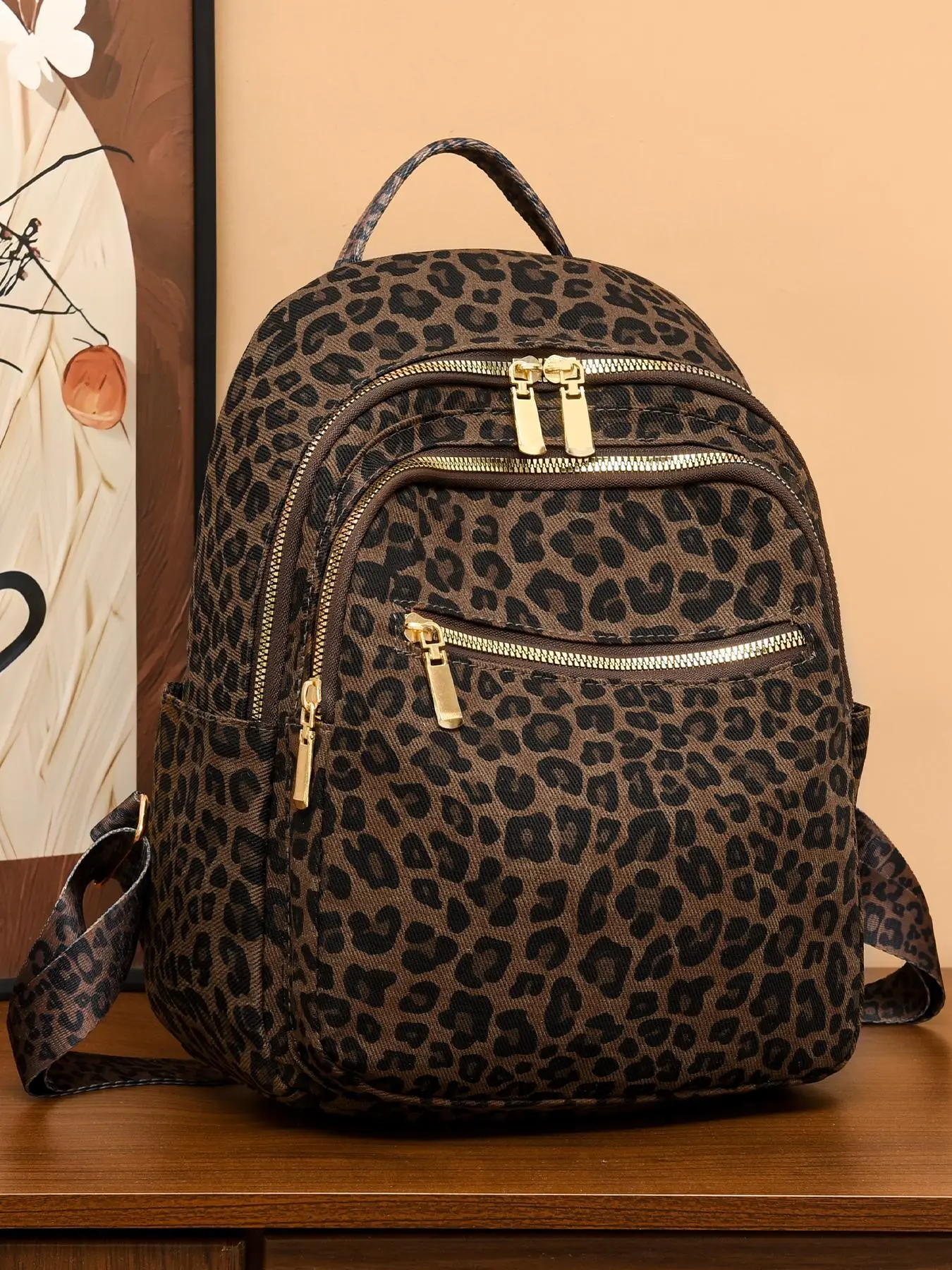 Fashion Leopard Pattern Backpack, Casual Large Capacity Adjustable Backpack for Women & Girls, Casual Trendy Versatile High-quality Daily Commuting Bag, Cute Versatile Backpack, Casual printed backpack, Backpacks Women