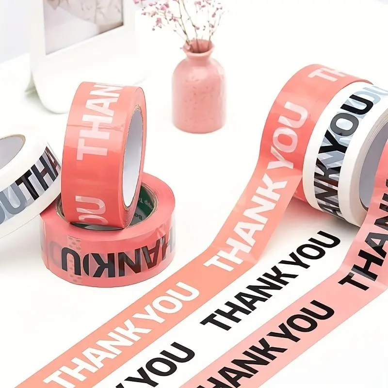 1pc Cute Packing Tape, Colorful Printing Shipping Tape, Carton Decorative Tape For Sealing Boxes, Thank You - Pink, 1.77" X 110 Yd, Adhesive Tape Roll, Packaging Tape