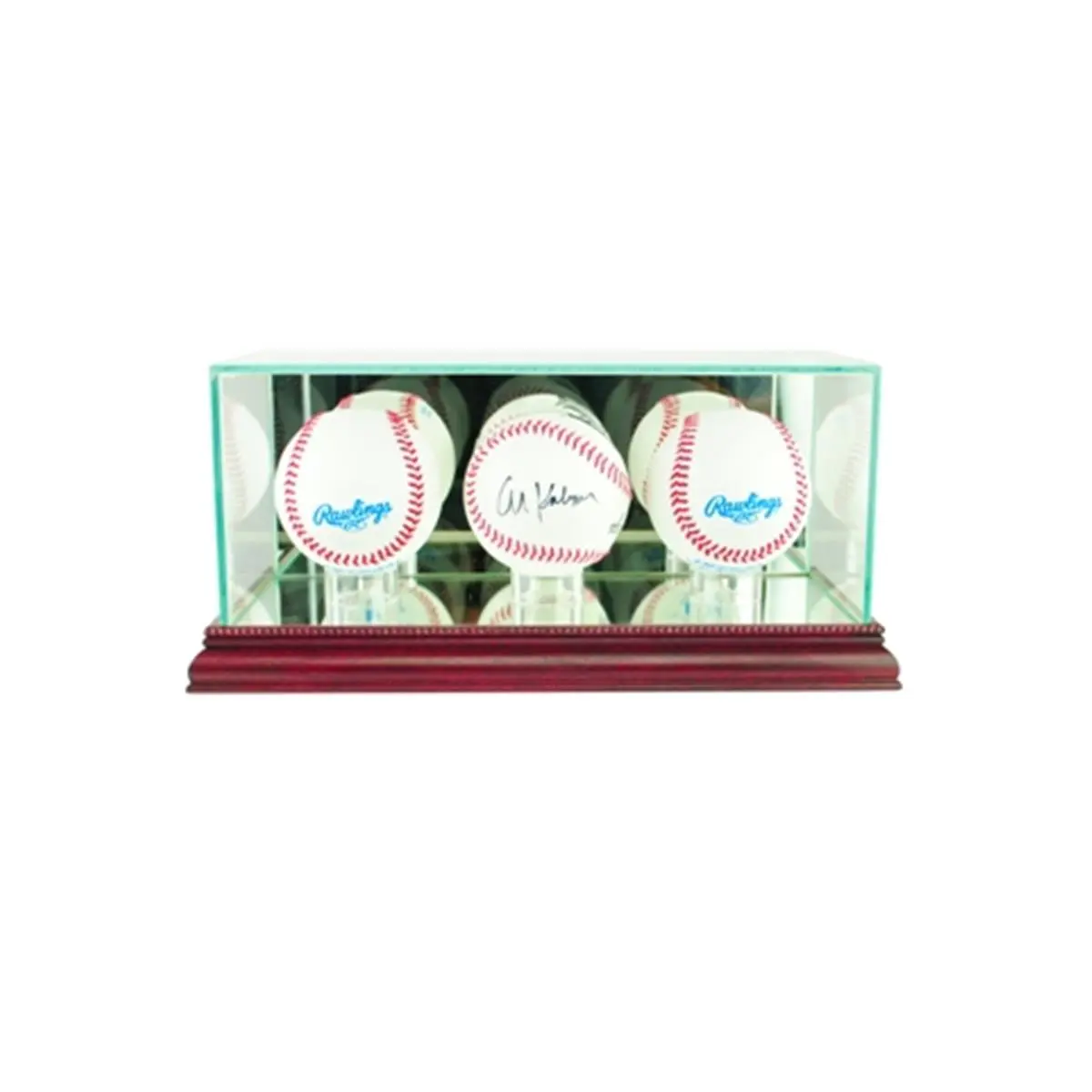 212 MAIN Triple Baseball Collectibles Display Case - Cherry Real Wood, UV-Protected Glass Covers, Mirror Back, Signature-Safe for Autographed Memorabilia