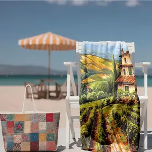 1 piece Countryside vineyard scenery themed beach towel - Extra Large Beach Towel, Eco-friendly Dyed Fabric, suitable for Beach, Pool, Camping, Modern Pattern Style, Quick-dry and Absorbent, Great Companion for Summer Travel