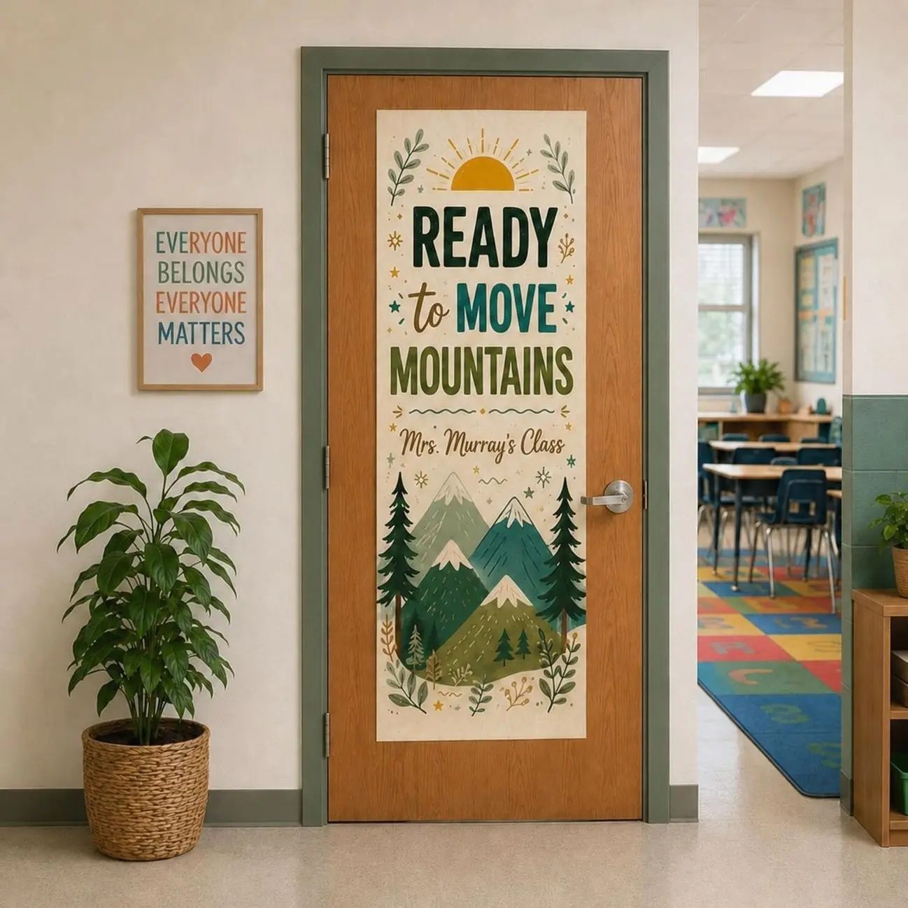 Personalized Mountain Classroom Door Banner, Polyester Linen Teacher Tapestry Back To School Decor