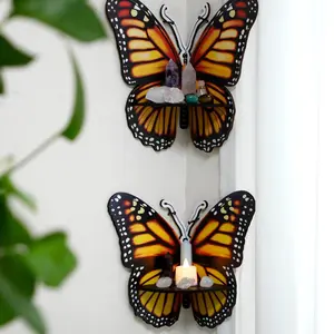 Butterfly Shaped Wall Mounted Shelf, 1 Count Wall Corner Shelf, Crystal Display Rack, Boho Candle Holder for Home Office Bedroom Bathroom Living Room, Decor, Wall Mounted Organizer