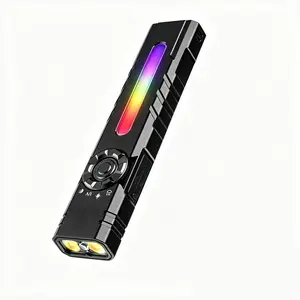 Magnetic Work Light & Flat Flashlight 2200LM, Rechargeable Mechanic Pocket Torch with Red Warning Sidelight, Green Laser & Clip for Hat/Vest