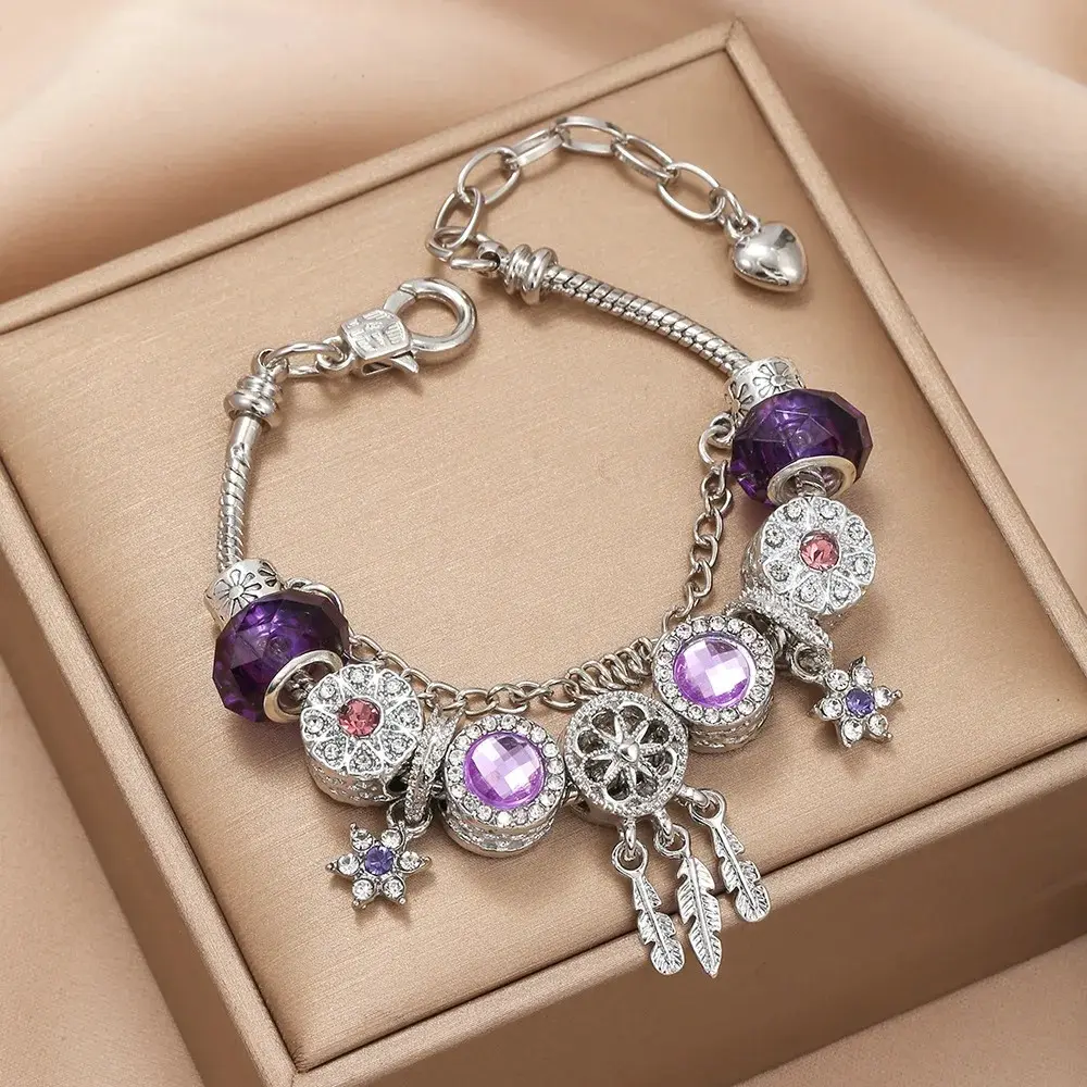 Fashionable Fantasy Purple Dream Catcher Six Star Bracelet for Women