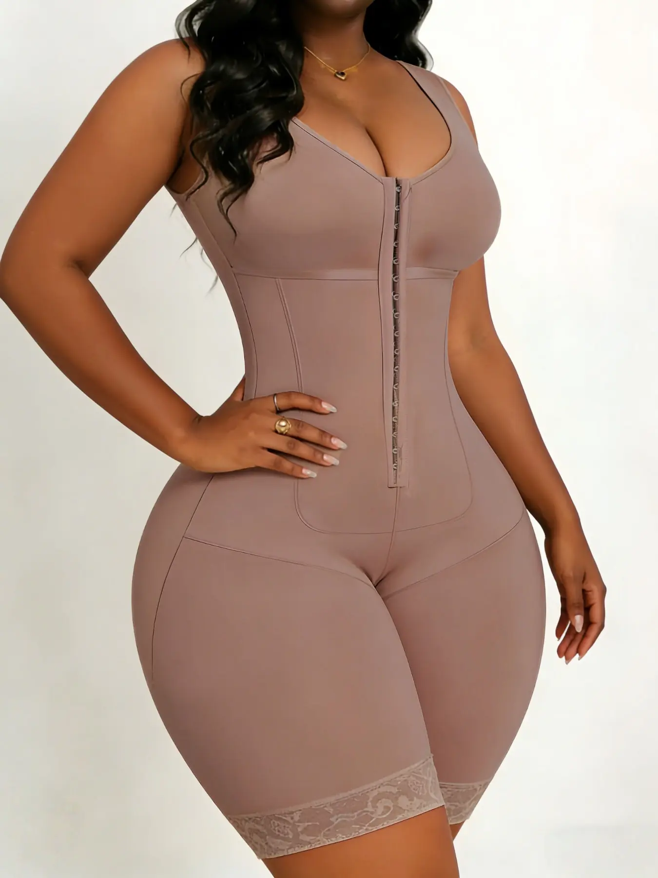 1 Count Elegant U-Neck Compression Bodysuit, Abdomen Control Garment, Underwear, Colombian Shapewear, Fajas, Silicone Lace Anti-Slip Strips Shapewear, 3-Row Adjustable Hook Closure Jumpsuit, Fabric for Comfortable Daily Wear & Fitness Training