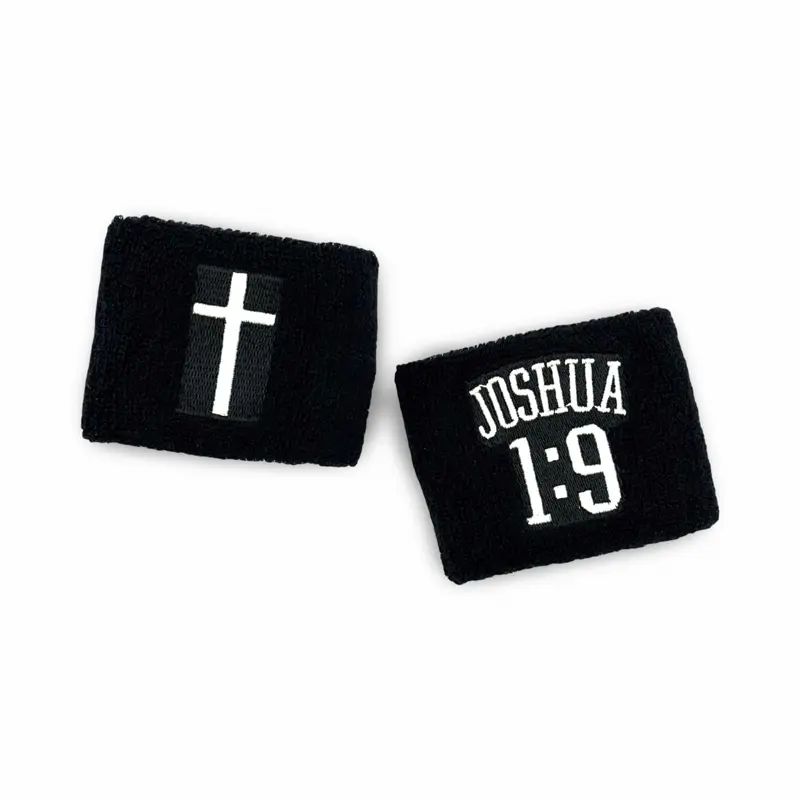 Christian Sweatband 2 Pack with Cross Design and "JOSHUA 1:9" Text Gym Accessories Wrist Accessories