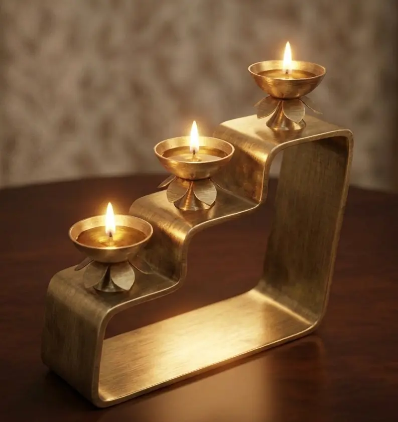 Sturdy Brass Finish Metal Multi-Step Oil Lamp Holders - Multi-Size 4,5,7-Step Customizable Options, Traditional Pooja Decor, Festival Use Home Decor Accessory, Diwali-Apt Candle Holder Alternative