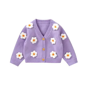 Toddler Baby Girl Knit Sweater Cardigan Long Sleeve Button Down Flower Knitted Coat Jacket Infant Girls Winter Warm Clothes