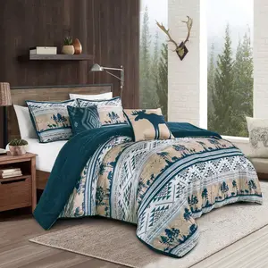 5 Piece Velvet Sherpa Comforter Set – Lodge Cabin Bedding with Cushions, Warm Reversible Blanket, Queen & King Sizes