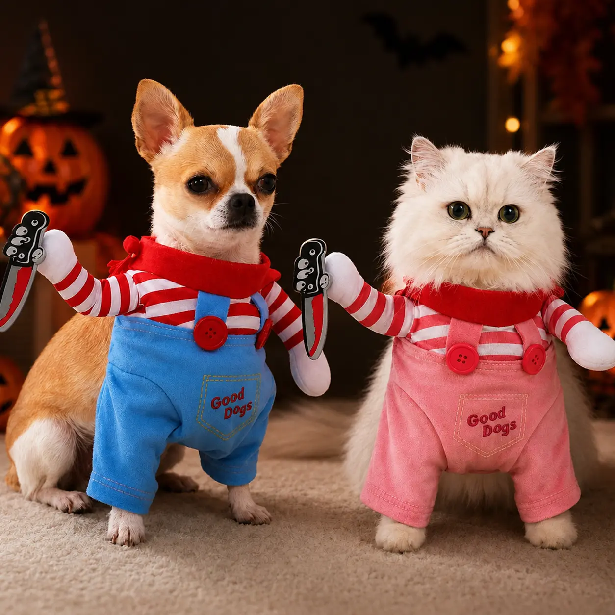 Matching Dog & Cat Halloween Costumes, Funny Creepy Doll Outfits for Small Dogs, Cats & Pet Halloween Photo Props
