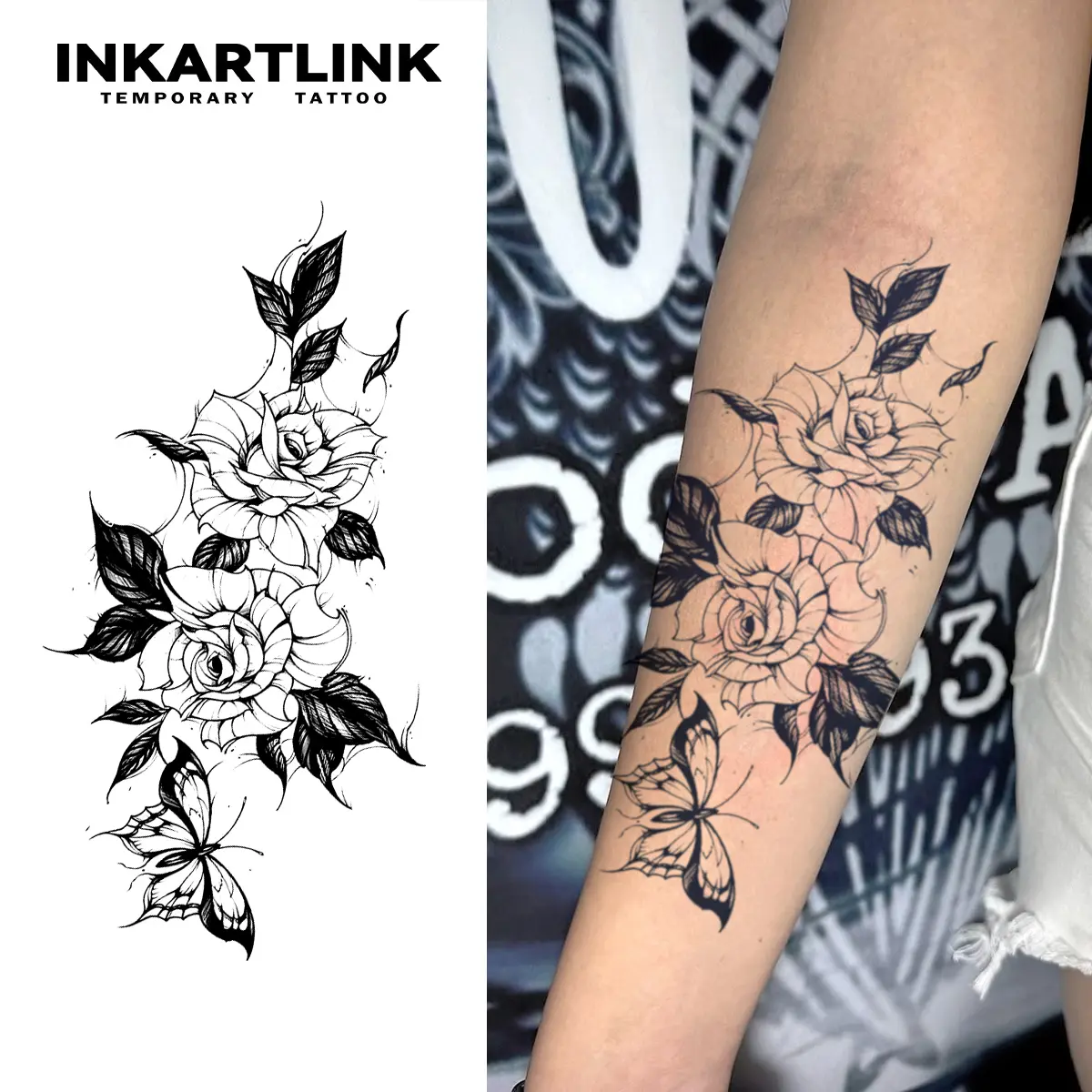 INKARTLINK Realistic Semi-Permanent Temporary Tattoos, 2 Sheets with Flower & Henna Designs, Waterproof Ink Lasting 1-2 Weeks for All Skin Types, Realistic Temporary Tattoos, Fake Tattoos