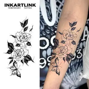 INKARTLINK Tattoo Tech, 2 Sheets Semi-Permanent Temporary Tattoos, Flower Design Series, ,Adult Art Design,Lasts 1-2 Weeks, Waterproof, Realistic Look, No Adhesive, No Reflection,For Man And Woman ,Ideal for Swimming, Party,