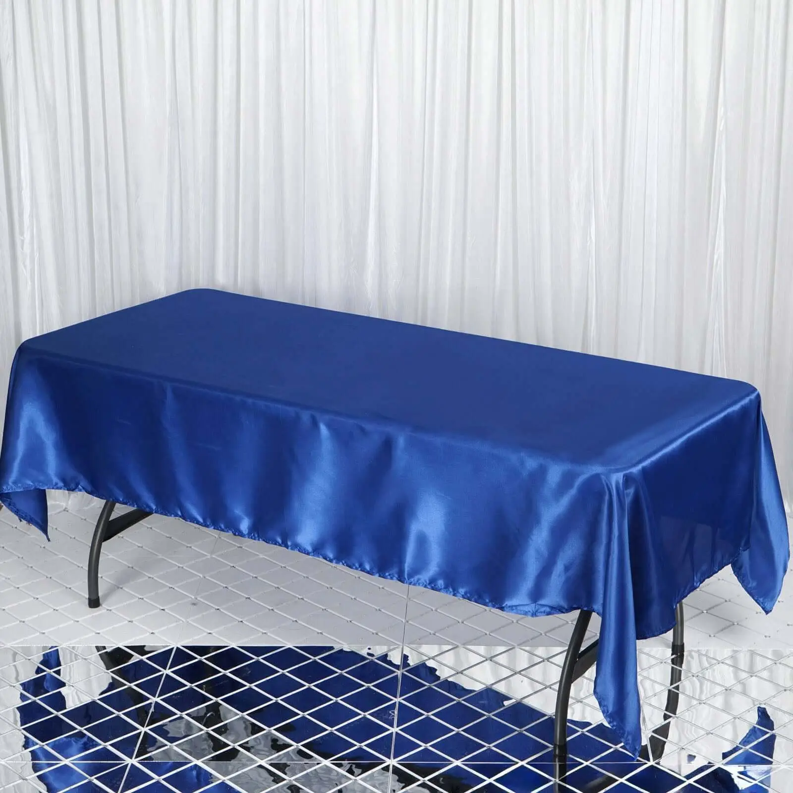 Royal Blue Satin Rectangle Tablecloth (60"x102") - Durable, Wrinkle-Free, Machine-Washable Outdoor Table Cover for Hotel Use, Birthday, Dessert Event Decor