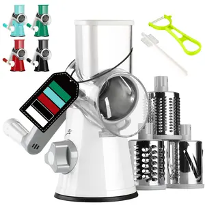 Ourokhome Rotary Cheese Grater Christmas Gift Vegetable Slicer Kitchen Gadget 3 Stainless Steel Drums Strong Suction Base Utensils Utensils