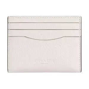 Coach Card Case for Women – Embossed Logo, Ultra-Thin Pebbled Leather Design in Chalk White