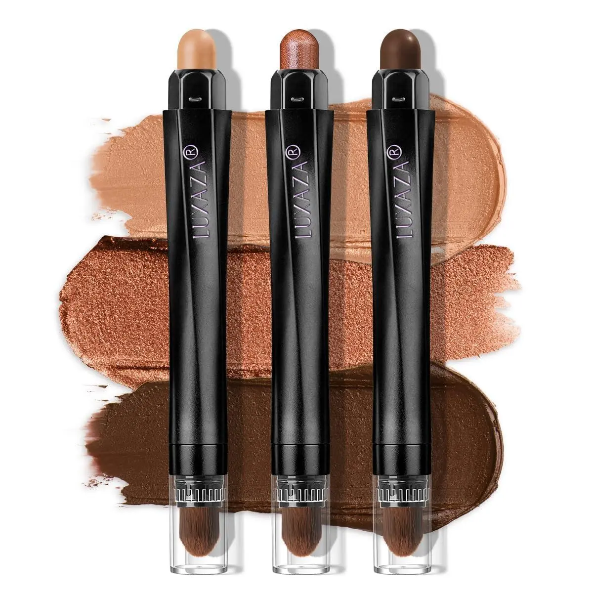 LUXAZA PRO 3-Piece Cream Eyeshadow Stick Set - Flawless Eyeshadow, Long-Lasting, High Pigment, Matte/Shimmer/Metallic Finishes, Built-in Brush Pencil Crayon, All Skin Types Cosmetic, J2 Coral Island Colors, Easy Application