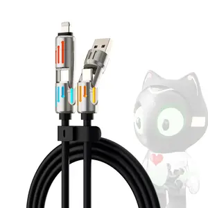 Racktodoor 4-in-1 Fast Car Charging Cable 240W PD 3.0 & QC 5.0, 6FT USB-C/USB-A/Lightning/Micro for iPhone 16/Samsung S24/iPad/MacBook, Tangle-Free & Overheat Protection, Travel Ready