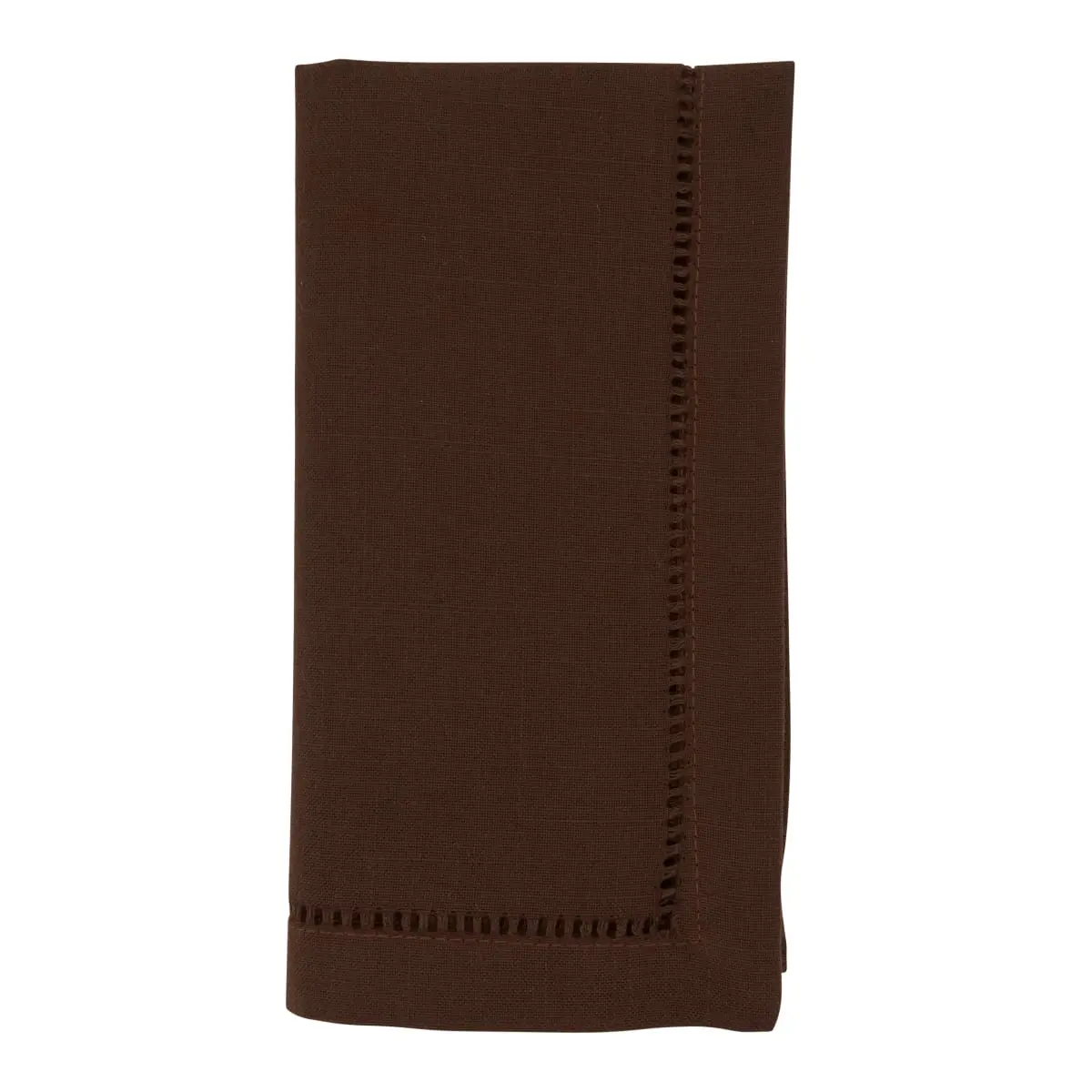 SARO 6314.CT20S Polyester Cloth Tableware Napkins - 20 in. Square, Classic Hemstitch Edge, Solid Chocolate, Elegant Folded, Set of 12 for Family Lunch, Cloth Napkins