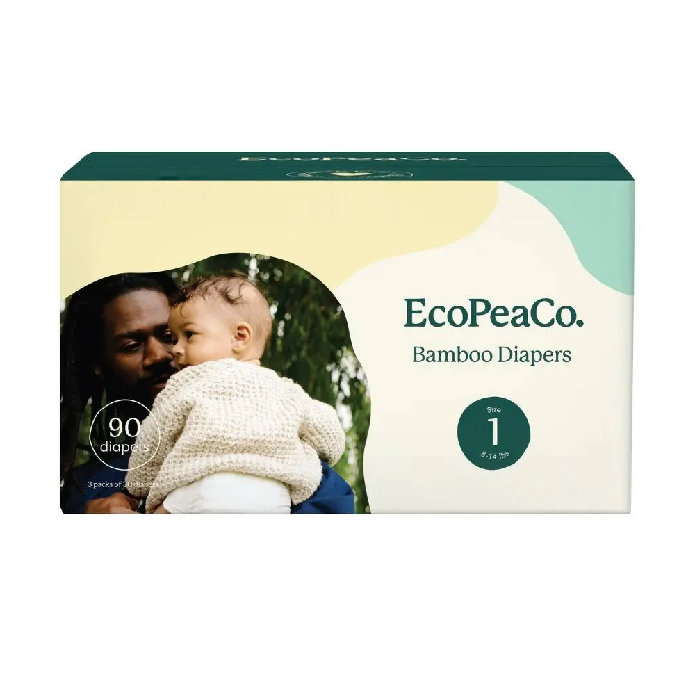 EcoPeaCo Viscose Made from Bamboo Diapers for Sensitive Skin - Size 1 - 90ct