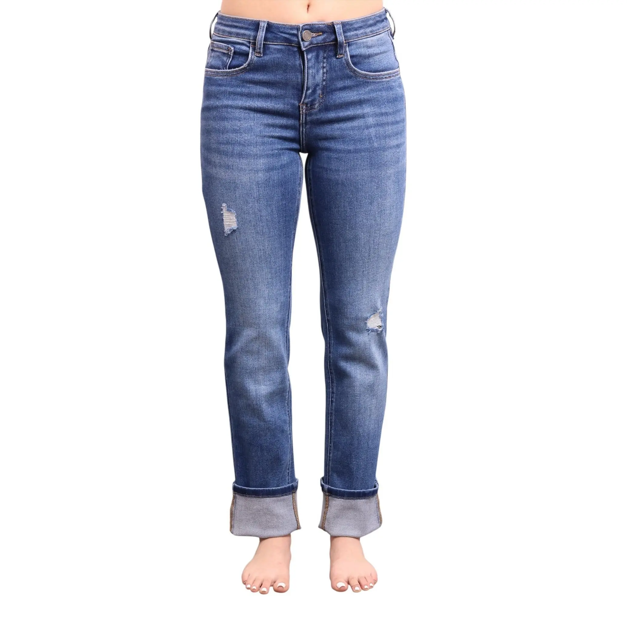 The Lana Mid-Rise Tummy Control Straight Leg Denim