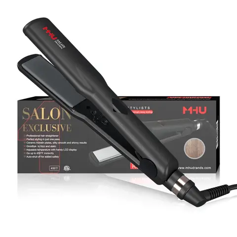 2-in-1 Professional Curling Iron & Negative Ion Straightener - 1.25-in Ionic Tourmaline Ceramic 3D Floating Plates, Adjustable Temp LCD Display, Dual Voltage, Anti-Wire Winding Hair Tool, Travel-Friendly, For All Hair Types, Silky Results, Curling Irons