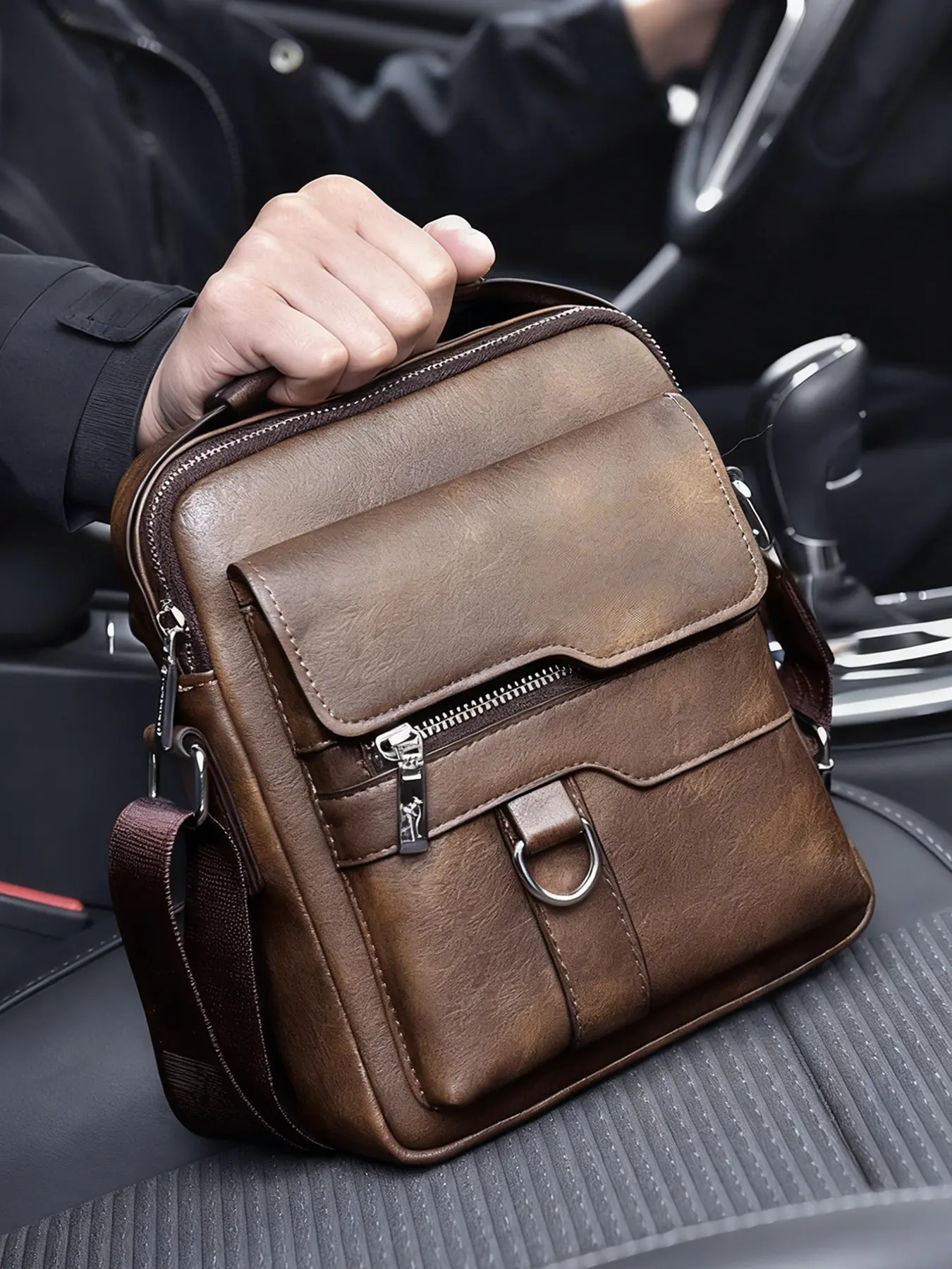 New Men's Crossbody Bag, Vintage Business Handbag, Adjustable Shoulder Strap, Large Capacity, Durable Leather, Zipper Crossbody Bag, Perfect for Office & Travel, Pu Leather Crossbody Bags