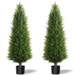 2 Pack Artificial Cedar Boxwood Cypress Fake Plants With Dense Leaves Suitable For Home Indoor And Outdoor Corridor Front Door Courtyard Simulation Potted Decorative Plants Dense