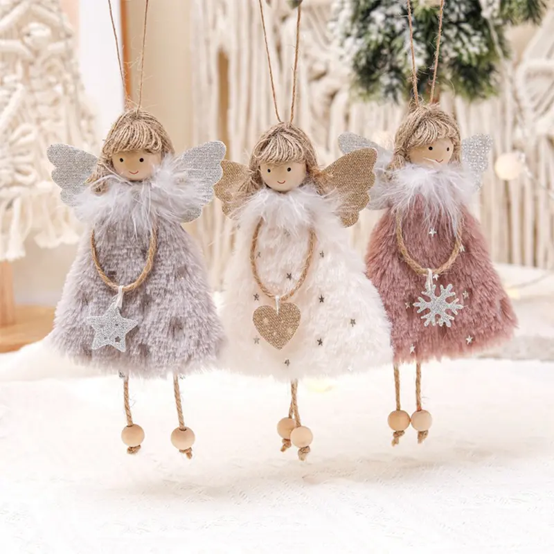 Angel Girls Christmas Decorations Pentagram Skirt Angel Pendants Cute Creative Plush Doll Xmas Tree Ornaments Fabric Art Gifts