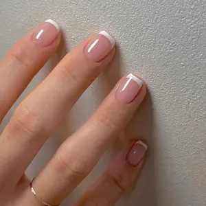 24pcs Short Square Press On Nails Cute Classic Tip Nails Acrylic Full Cover Surface Glossy Minimalist design for Woman Daily Wear Festival Party Easy to Apply & Remove Salon-Quality Nail Art DIY
