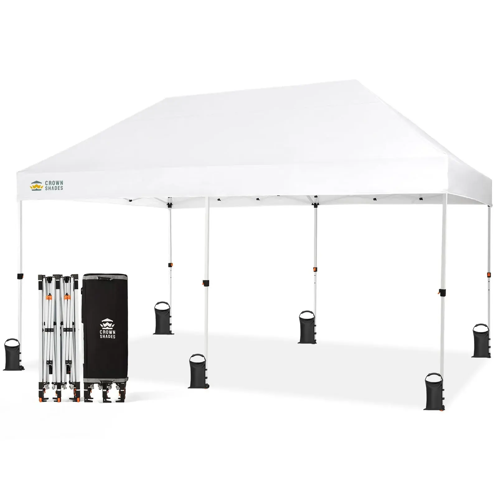 CROWN SHADES 10x15 Pop Up Canopy Tent - Heavy Duty Commercial Thick-Frame Tent, Includes 8 Stakes, 4 Sandbag Anchors, 4 Ropes, Outdoor Patio Canopy for Events, Parties, White