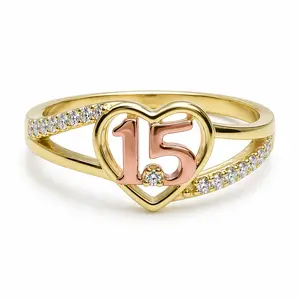 Quinceañera Heart Ring in 14k Gold-Plated Sterling Silver