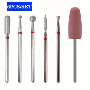 6-Piece Diamond Sand Nail Drill Bit Set, Hypoallergenic, Electric Manicure Tool For Acrylic & Gel Nail Removal - Cuticle Polishing, Nail Shaping Kit For Home & Salon Use