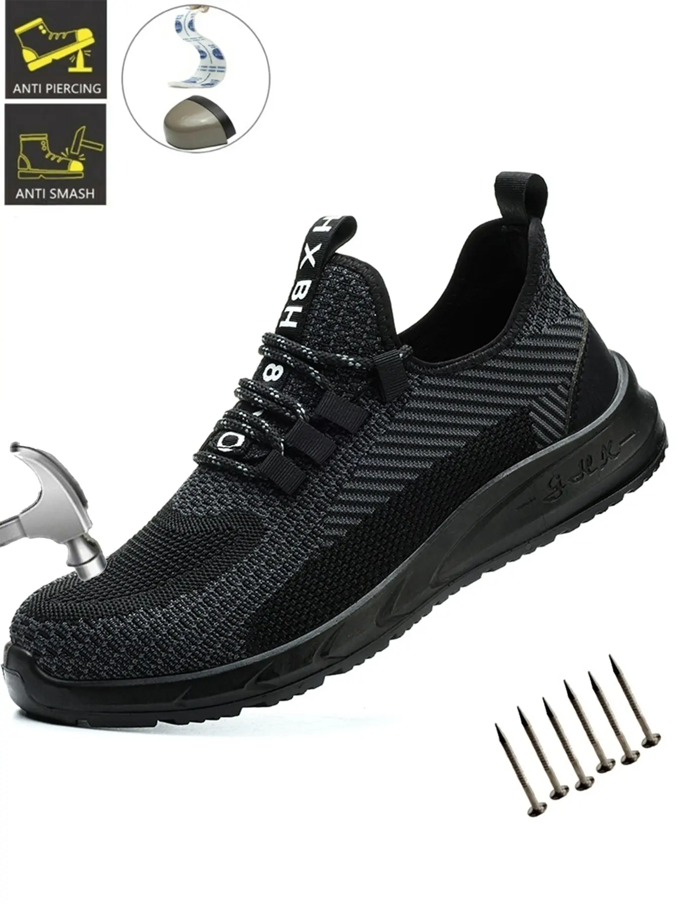 Steel Toe Work Shoes for Men Lightweight Safety Work Shoes Anti-smash Anti-Punctur Indestructible Comfortable Fashion Shoes for Construction and Warehouse Work Safety Sneakers Steel Toe Footwear