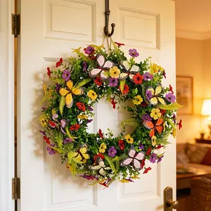 Colorful Butterfly Decorative Wreath, Fern Eucalyptus Leaf Wreath, Hanging Wreath, Low Maintenance, Ideal for Various Occasions, Perfect Gift Idea