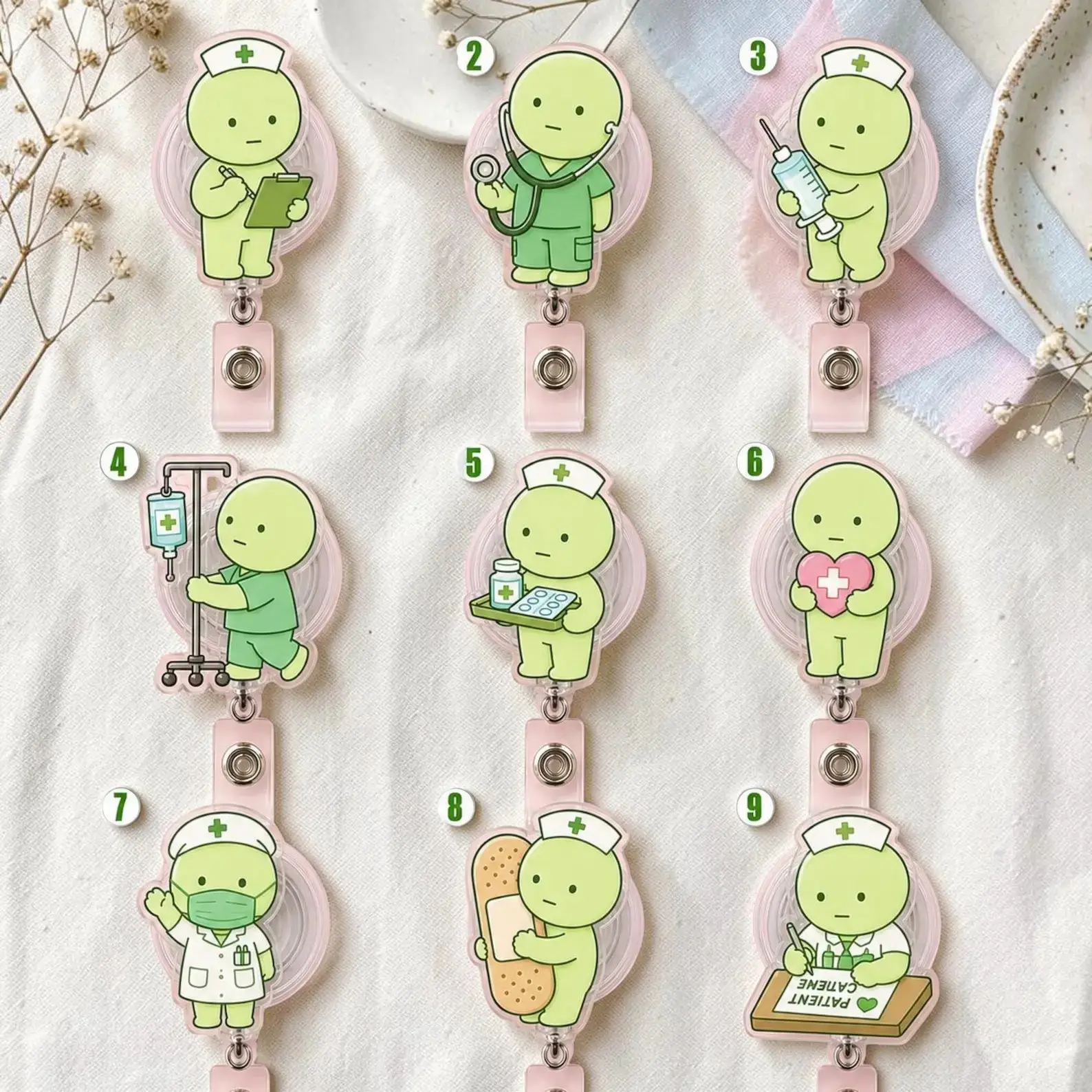 Kawaii Green Guy Nurse Badge Reel, Green Guy Matcha Badge Reel ID Holder, Green Guy Nurse Gift, ICU RN Er Nurse Badge Reel Stephanie
