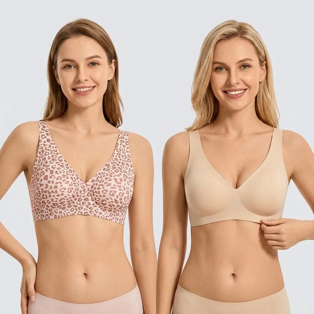 Women's Deep V Seamless Push Up Bra, Solid Wireless Lingerie with Natural Lift, Comfortable for Everyday Wear, Nylon, Elastic Blend, Regular Fit