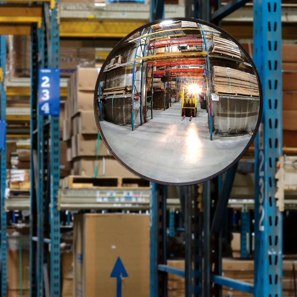Global Industrial 670547 Circular Shape Wall-Mounted Acrylic Convex Safety Mirror - 26 in. Dia., 160 Deg Wide View, Durable Plastic Build, Wall Mount Bracket, Blind Corners Coverage, Discourage Theft, Room Decor, Circular Shape Wall-Mounted Mirrors