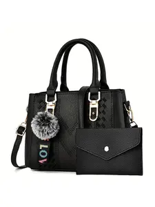 Elegant Women's Two-Piece Bag Set, Stylish Handbag and Crossbody Backpack, Versatile Shoulder Bag with Pendant, Fashionable Accessory