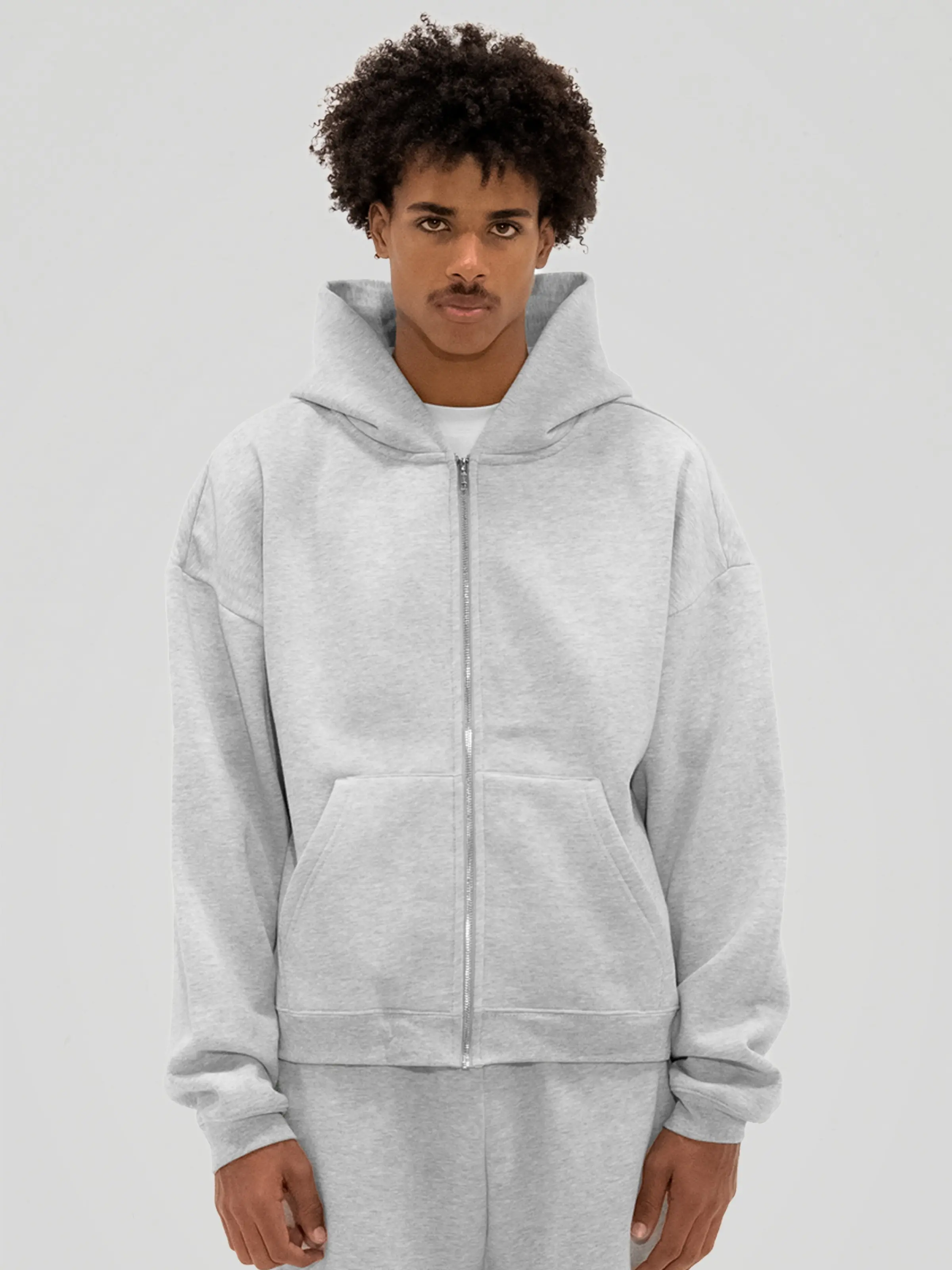 350 GSM 'Heather Grey' Zip-Up Hoodie