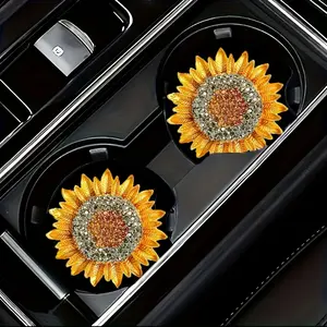 2pcs Large Sunflower Car Coasters - Car Interior Accessory, Car Interior Decor - Anti-Slip, Heat-Resistant & Durable EVA Material - Ideal for Cars, SUVs, Trucks - Great Holiday Gift