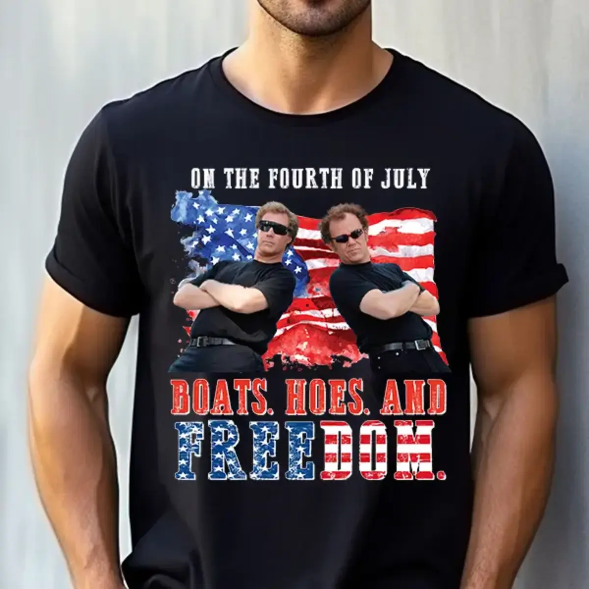 On the Fourth Of July Boats Hoes And Freedom Parody Step Brothers T-Shirt, The Red, White and Blue, 4th of july Shirt, Funny Step Brothers shirt