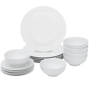 SuperDeal 18 Pieces Dinner Plates & Bowls Set Home Kitchen Dinnerware Service for 6 Person - White Cutlery Dish