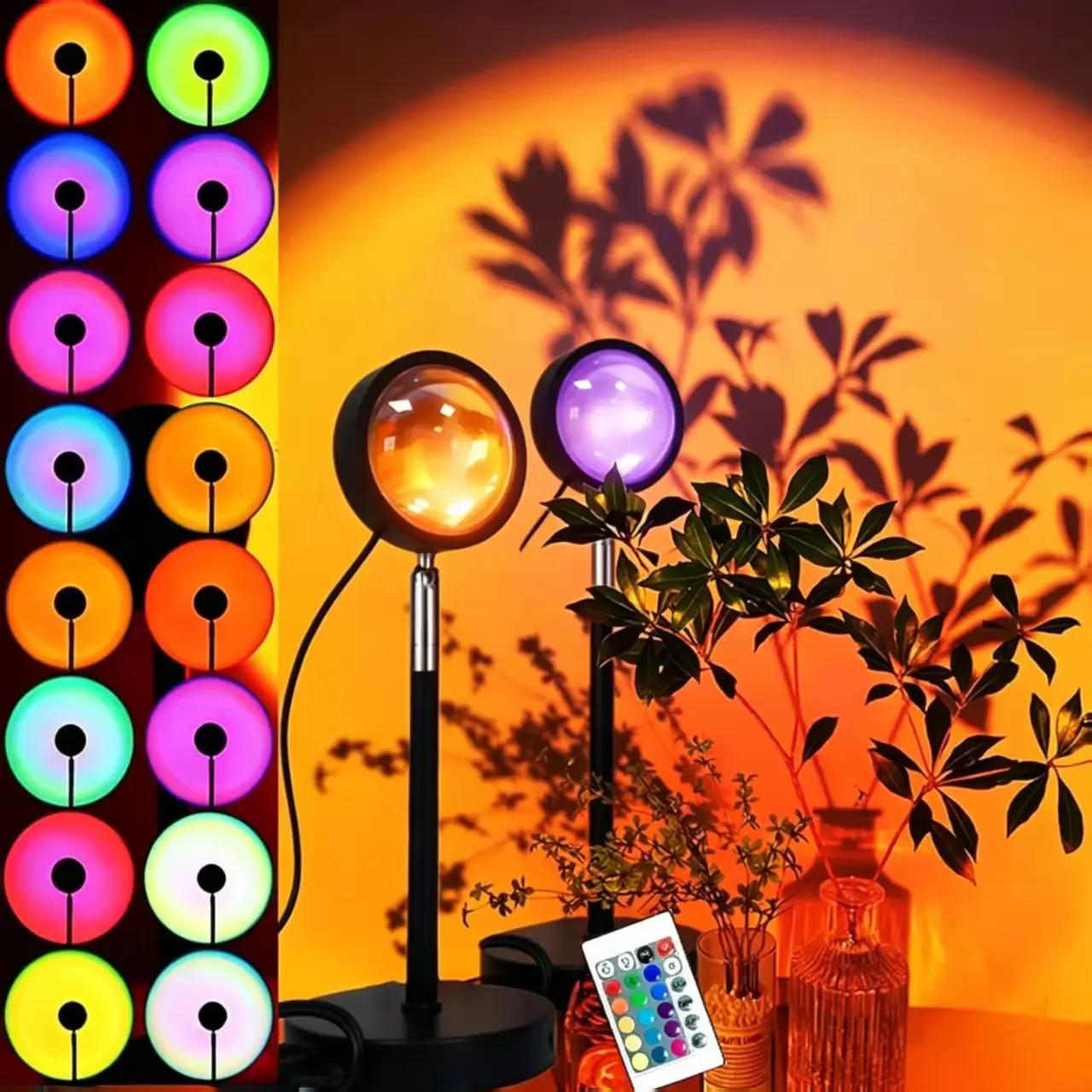 Sunset Lamp Projector Light, Upgraded 180° Rotating 16 RGB Colors Atmosphere Light, sunset moon lamp 4 Modes, Starry Sky Lamp for Bedroom, Couples, Aesthetic Room Decor, Photo Lighting & Gift, Mood lighting Sunset hues, bedroom night light