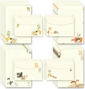 72 Pieces Cute Cat Writing Paper and Envelopes, 8.3X5.6 Inch Stationery Set, 48 Lined Sheets & 24 Envelopes, Kitty Design for Letters, Invitations, Gifts, Holidays, Party Notes TEETOOKEA