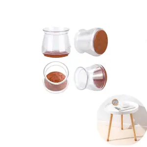 8 Piece Anti-Slip Transparent Chair Leg Covers with Felt, Large Round Floor Protectors, Silicone Noise Reducing Pads for Chairs